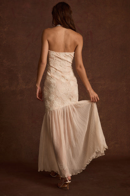 Back view of the blush embroidered maxi dress showing the silhouette and fit.