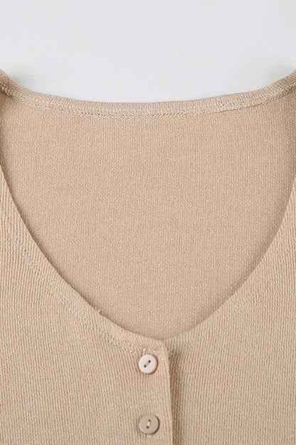Deep V-Neck Buttoned Sweater Dress