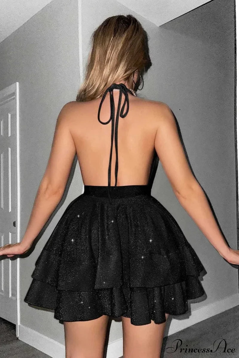 Deep V-Neck Ruffled Fitted Elegant Party Dress