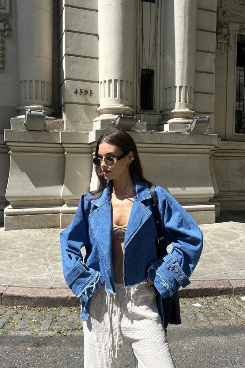 Distressed Lapel Denim Chic Jacket