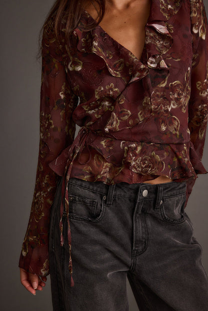 Additional view of the Dominique Plum Floral Blouse from a different perspective.