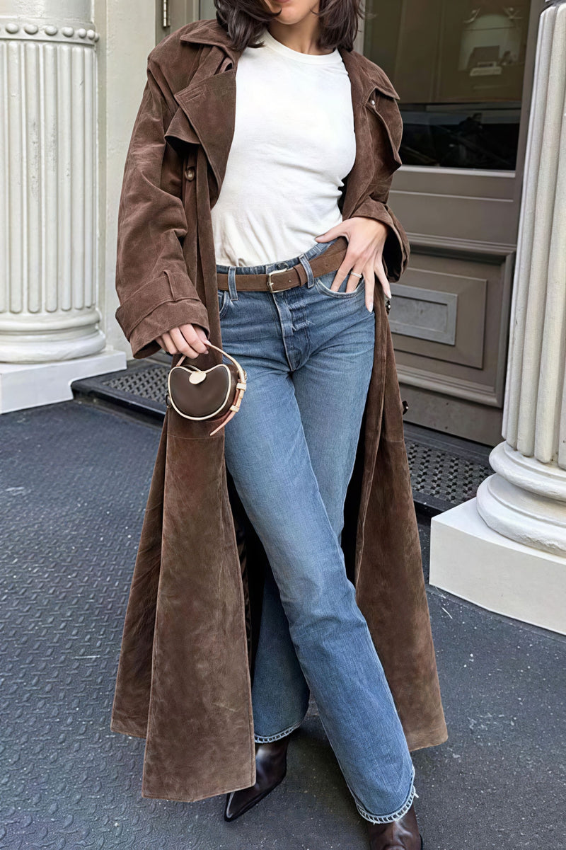 Double Breasted Tie Waist Long Elegant Overcoat
