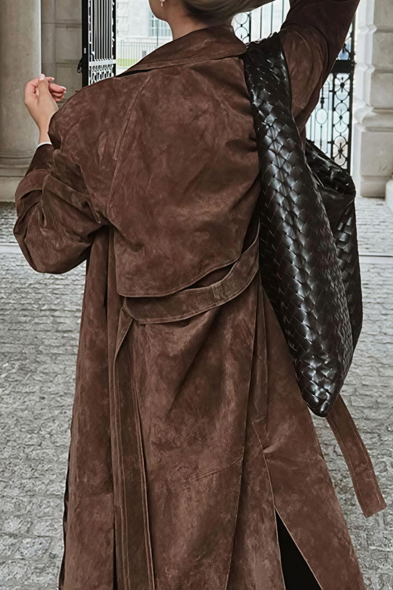 Double Breasted Tie Waist Long Elegant Overcoat