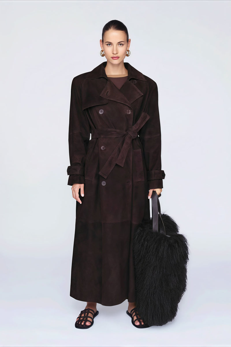 Double Breasted Tie Waist Long Elegant Overcoat