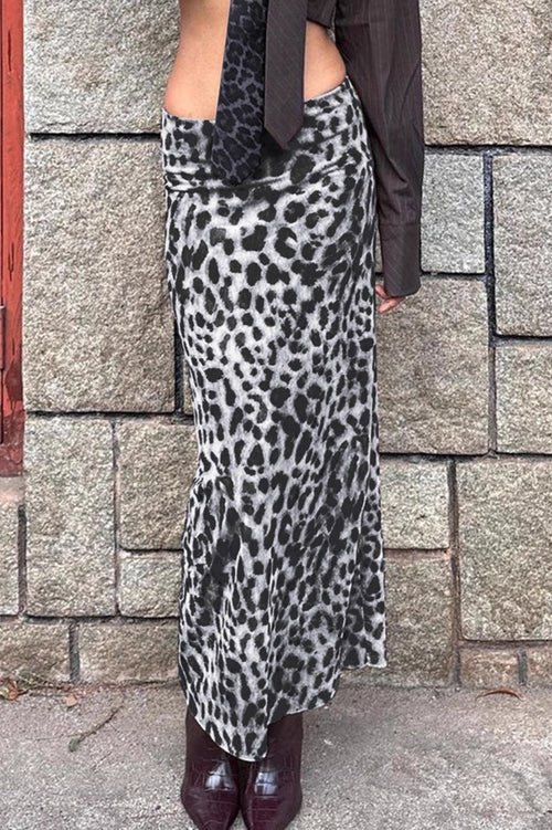 Edgy Leopard High Waist Midi Skirt