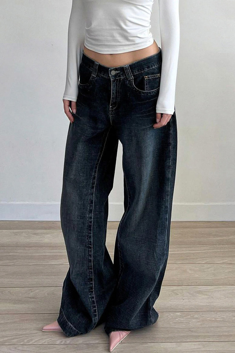 Edgy Relaxed Solid Laid-back Jeans
