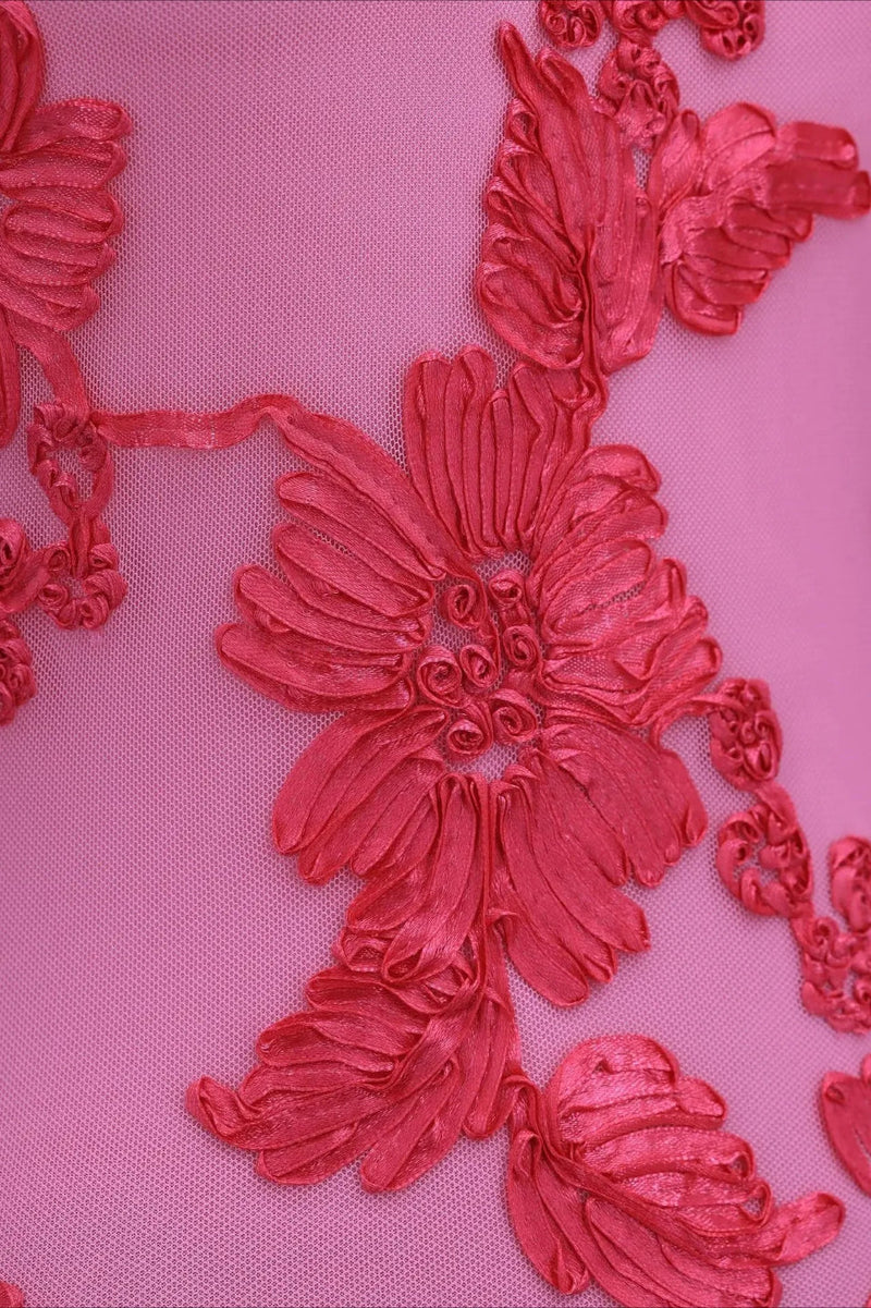 Elegant 3D Flowers Embroidery Mesh Floral Dress