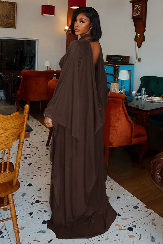 Elegant Backless Sash Sheer Shawl Two Piece Set