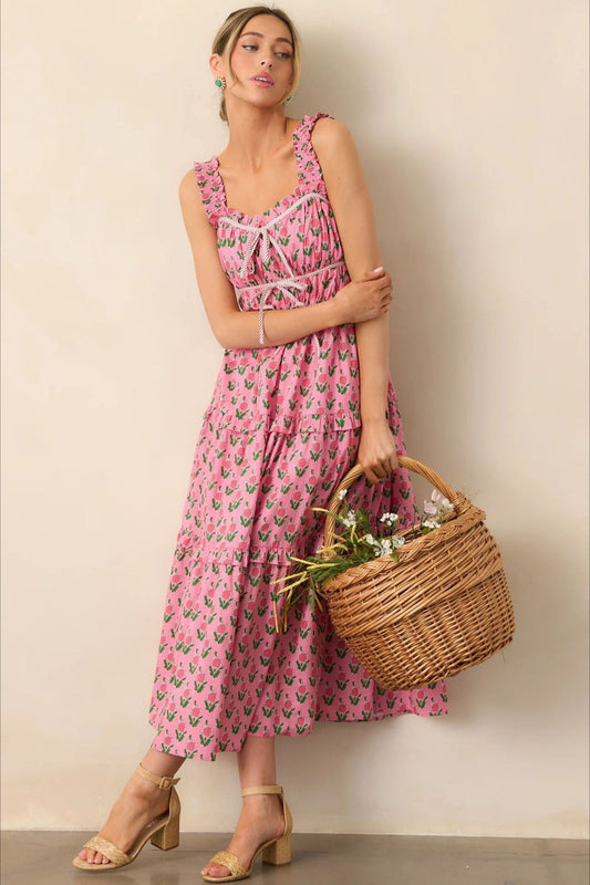 Elegant Elastic Jumpsuit Floral Dress