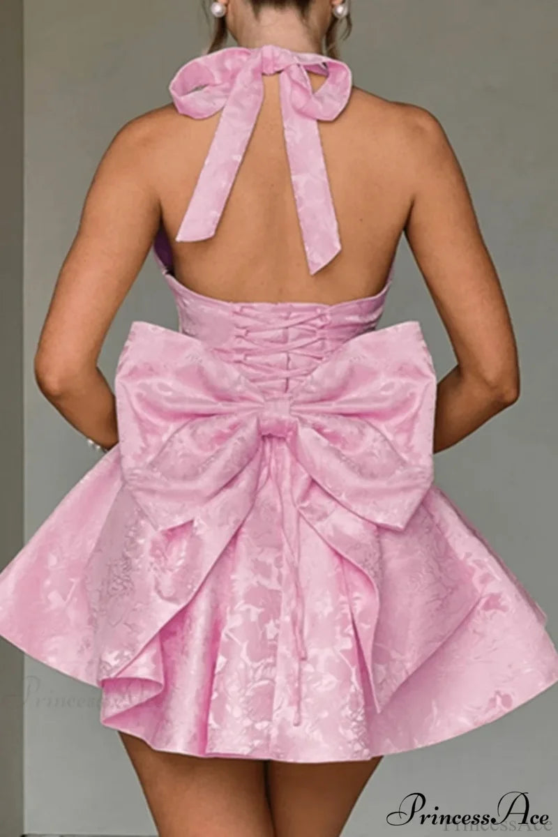 Elegant Evening Halter Bow Tie Party Dress