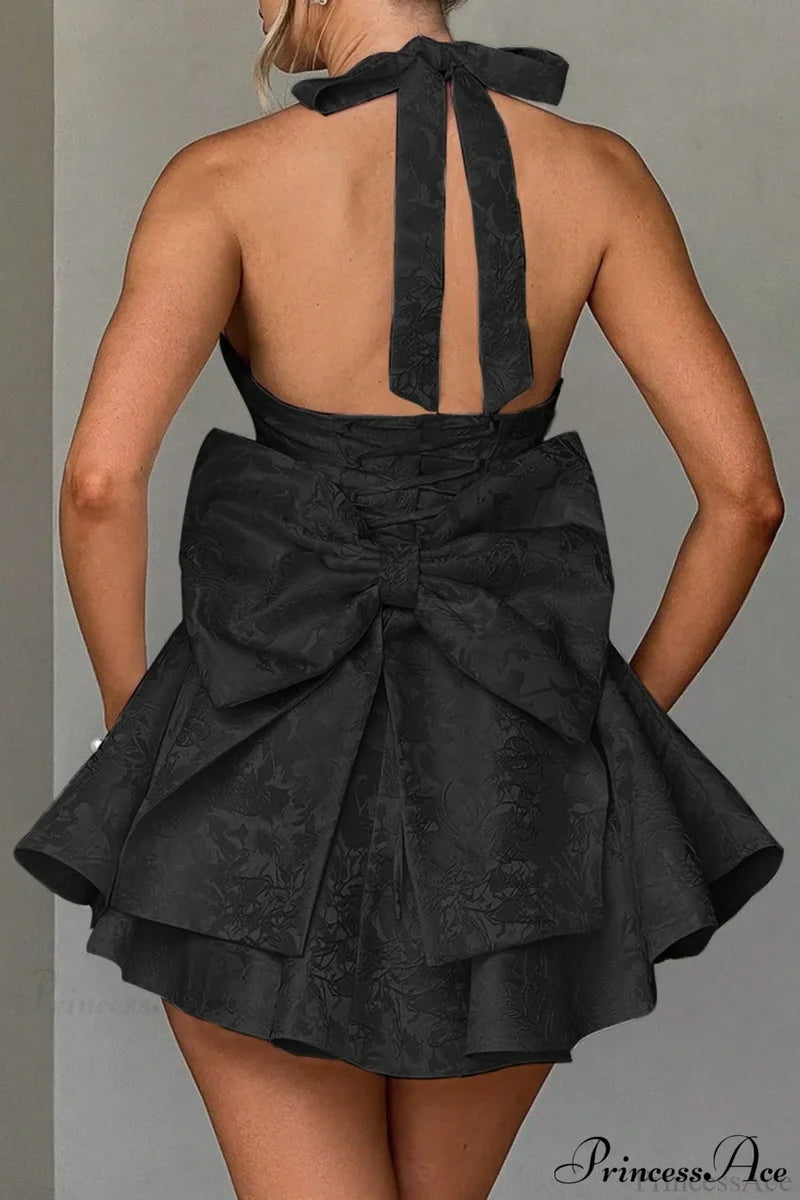 Elegant Evening Halter Bow Tie Party Dress
