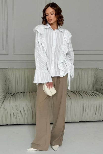 Elegant Jacquard Bell Sleeve Loose Blouse