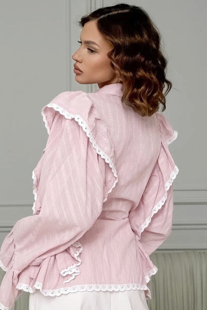 Elegant Jacquard Bell Sleeve Loose Blouse