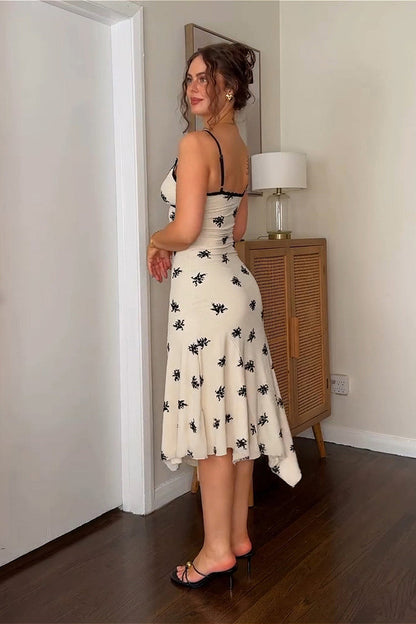 Elegant Lace Bustier Asymmetrical Slim Cami Floral Dress