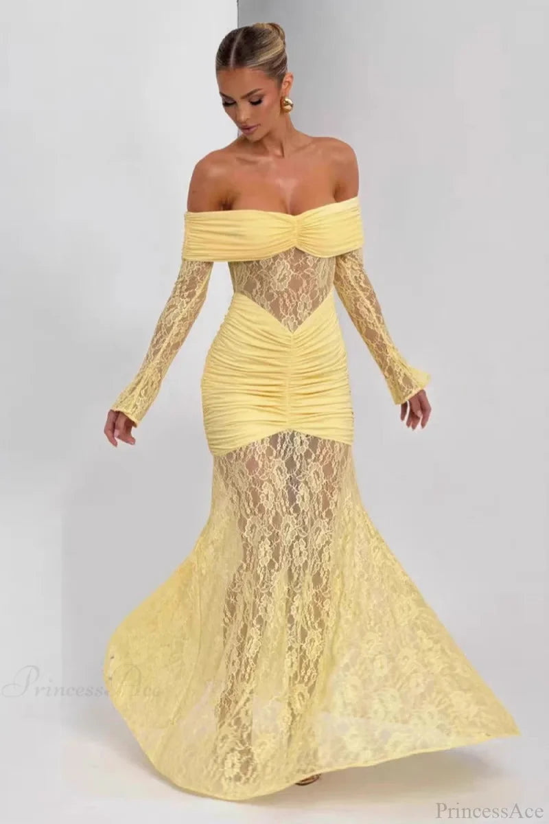 Elegant Lace Off-the-Shoulder Long Sleeve Bodycon Wedding Dress