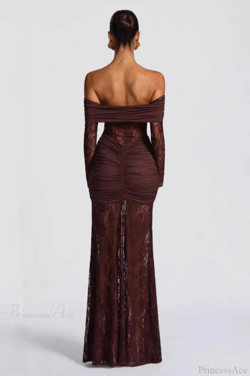 Elegant Lace Off-the-Shoulder Long Sleeve Bodycon Evening Dress