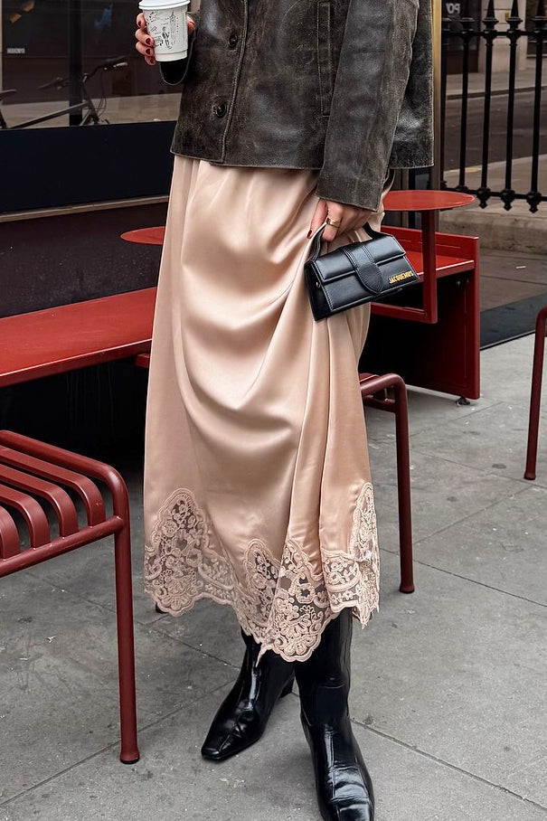 Elegant Lace Trim A Line Skirt