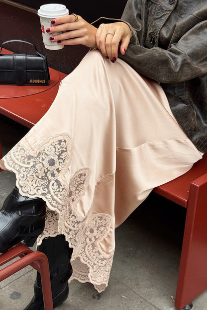Elegant Lace Trim A Line Skirt