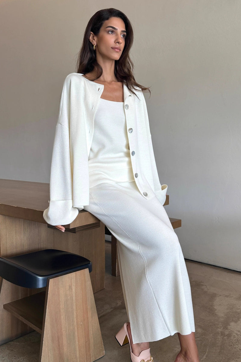 Elegant Minimalist Knit Long Sleeve Cardigan Cami Three Piece Set