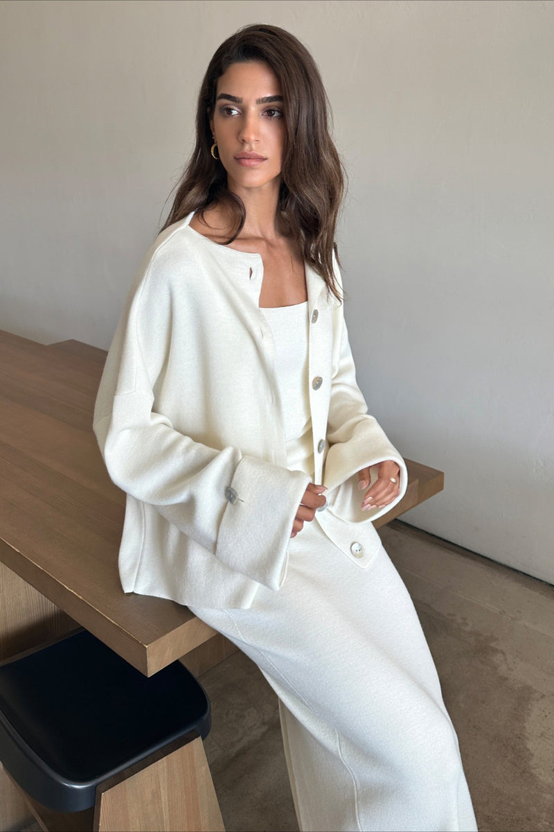 Elegant Minimalist Knit Long Sleeve Cardigan Cami Three Piece Set