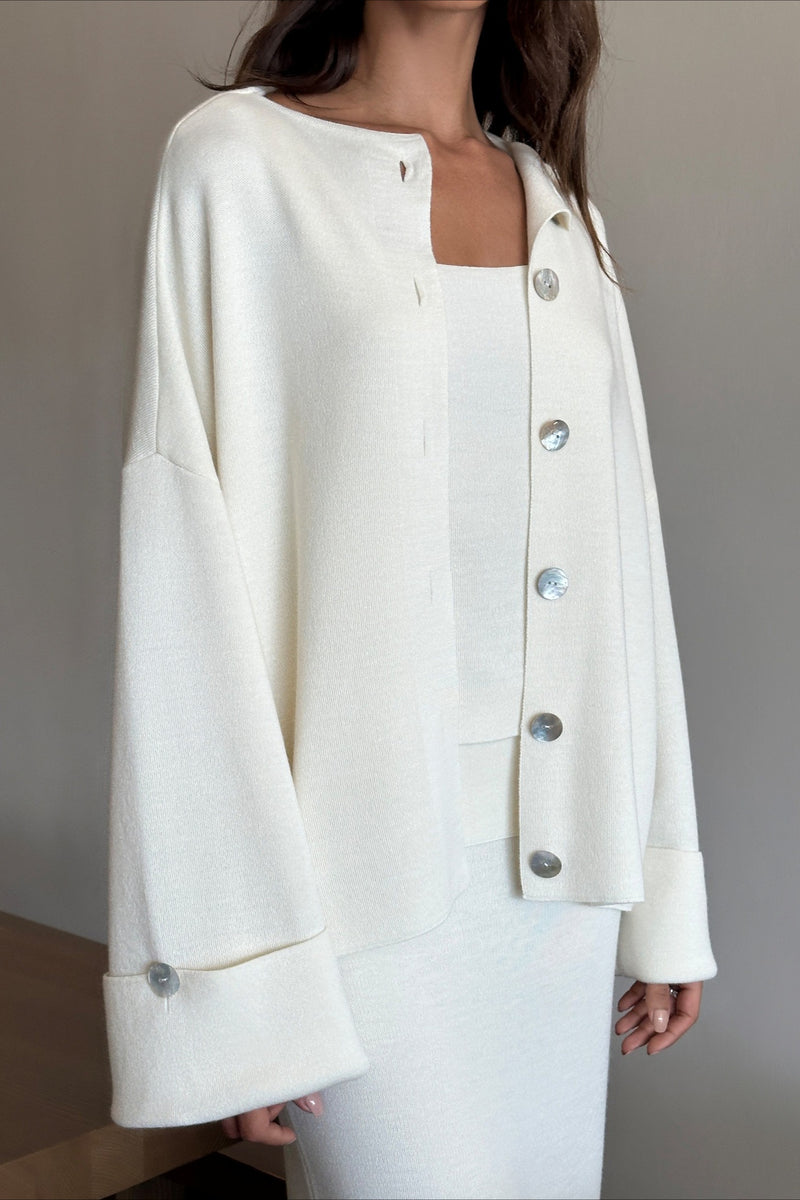 Elegant Minimalist Knit Long Sleeve Cardigan Cami Three Piece Set