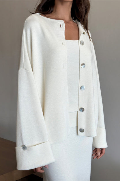 Elegant Minimalist Knit Long Sleeve Cardigan Cami Three Piece Set