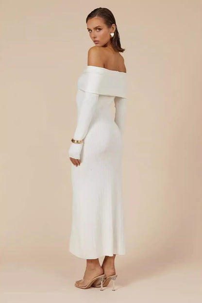 Elegant Off Shoulder Knit Sweater Dress