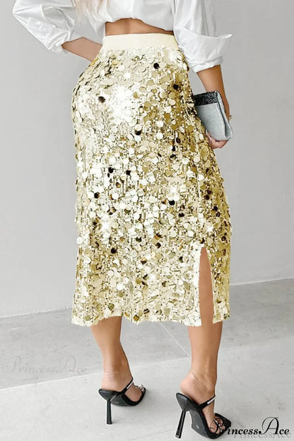Elegant Sequin High-Waist Bodycon Midi Skirt