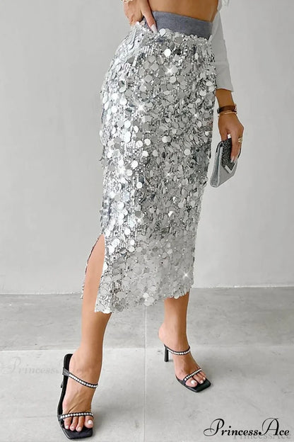 Elegant Sequin High-Waist Bodycon Midi Skirt