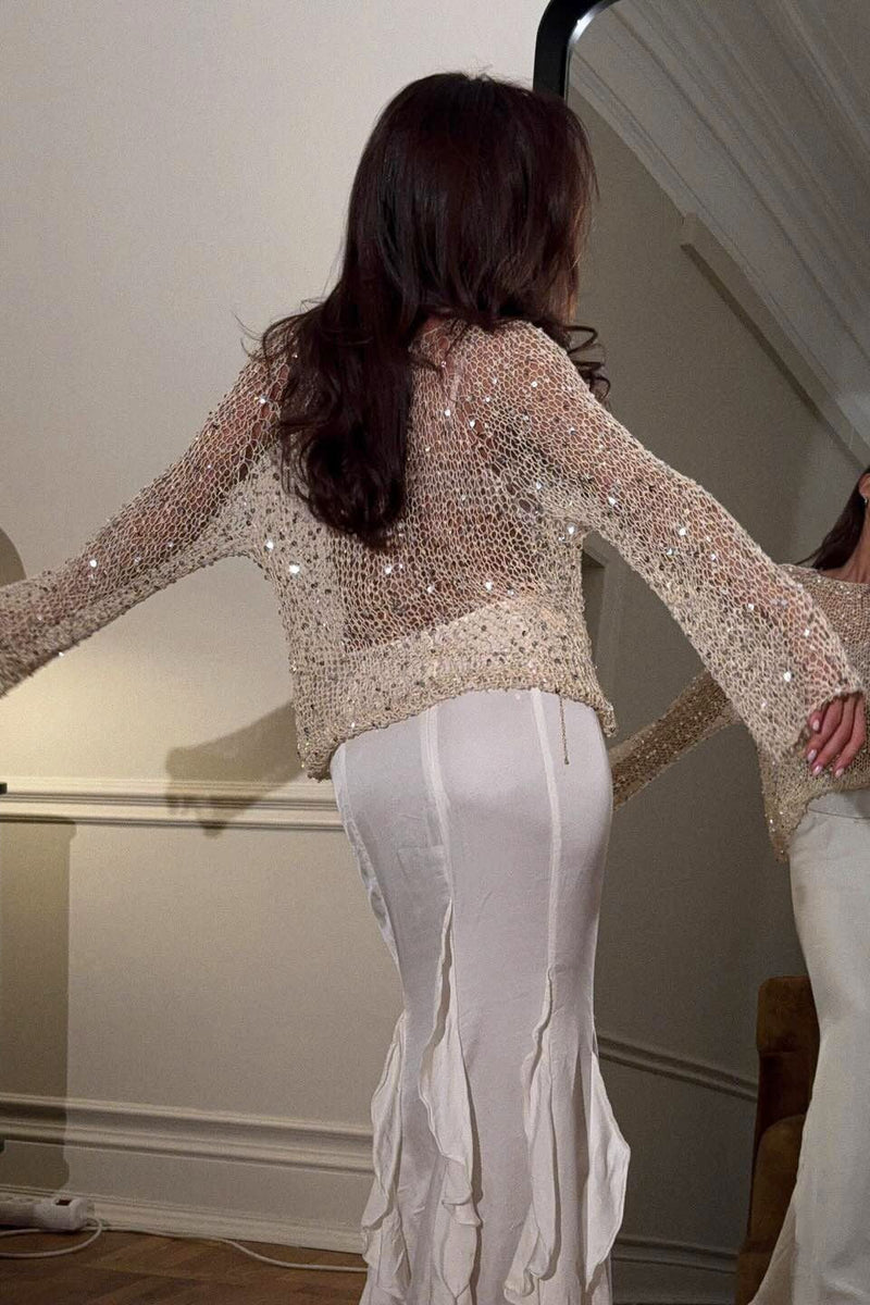 Elegant Sequin Long Sleeve Knit Blouse