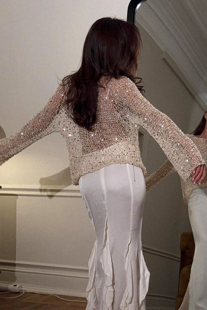 Elegant Sequin Long Sleeve Knit Blouse