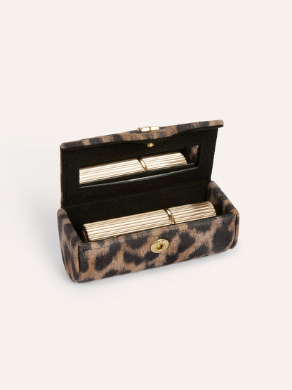 LIPS leopard print lipstick case, open view by Rouje