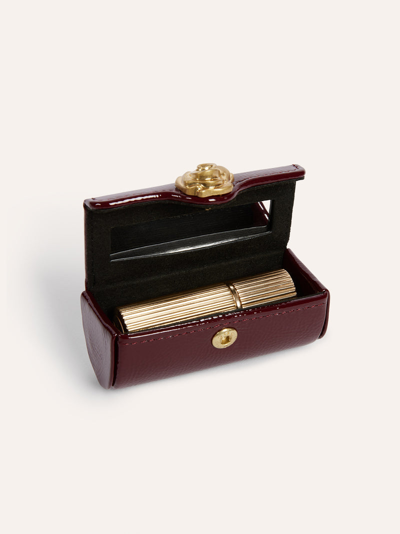 LIPS burgundy lipstick case, open view by Rouje