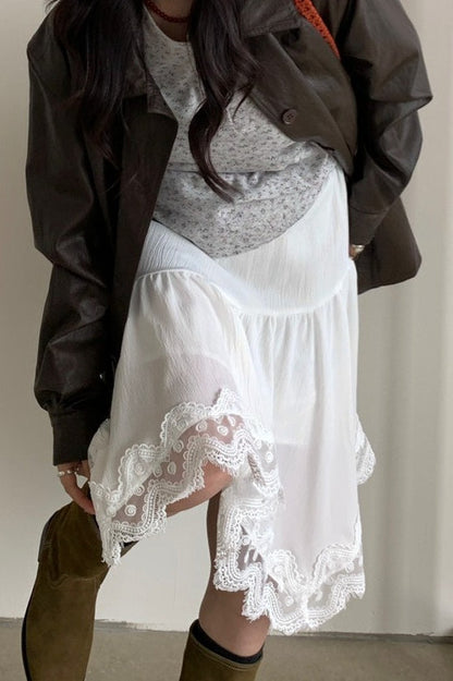 Fashionable Elegant Asymmetrical Lace Panel Midi Skirt
