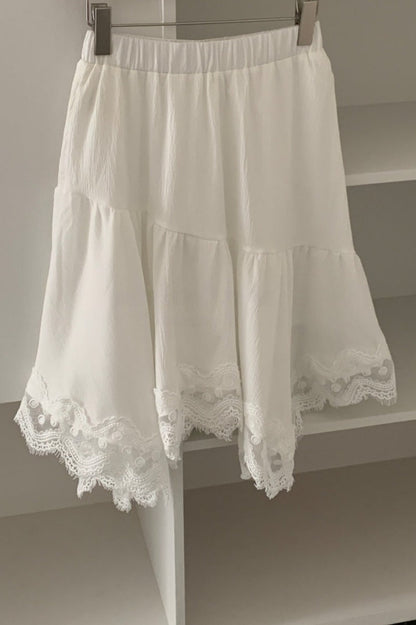 Fashionable Elegant Asymmetrical Lace Panel Midi Skirt