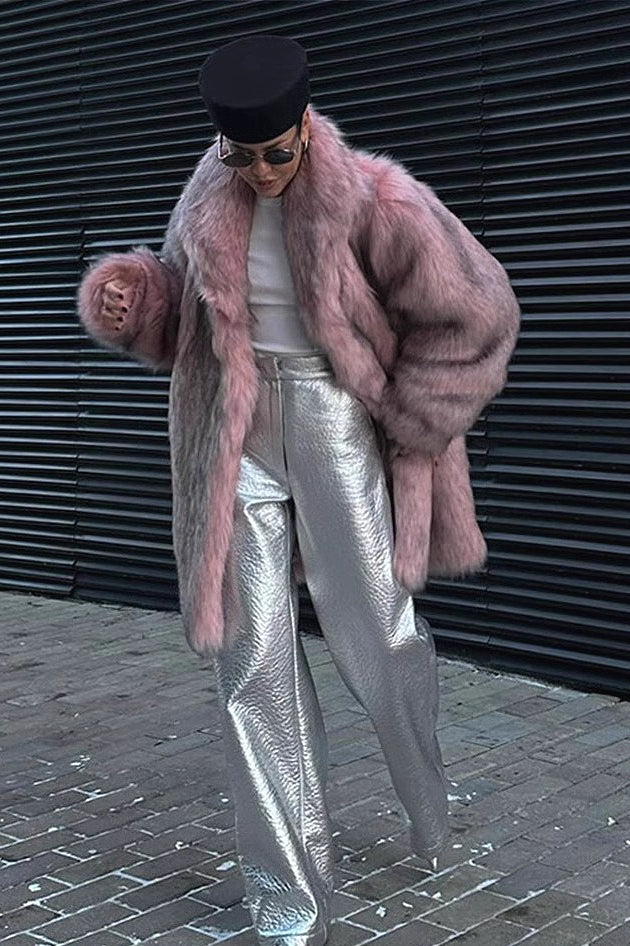 Faux Fur Plush Warm Open Front Coat