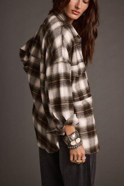 Fireside Espresso Plaid Flannel shown in a complementary styling arrangement.