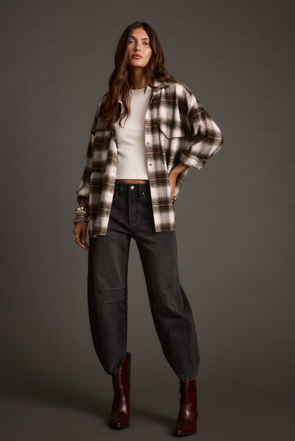 Product view of the Fireside Espresso Plaid Flannel showcasing versatility and wearability.