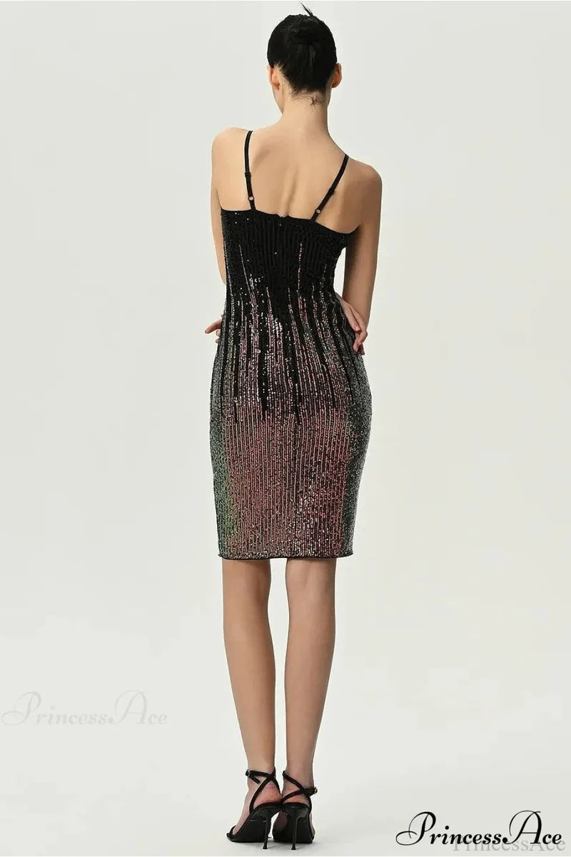 Fitted Colorful Sequin Spaghetti Strap Party Dress