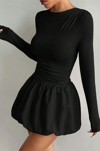Fitted Stretchy Elegant Long Sleeve Tiered Mini Dress