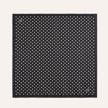 EDDY black Carmen polka-dot silk scarf worn on a model by Rouje