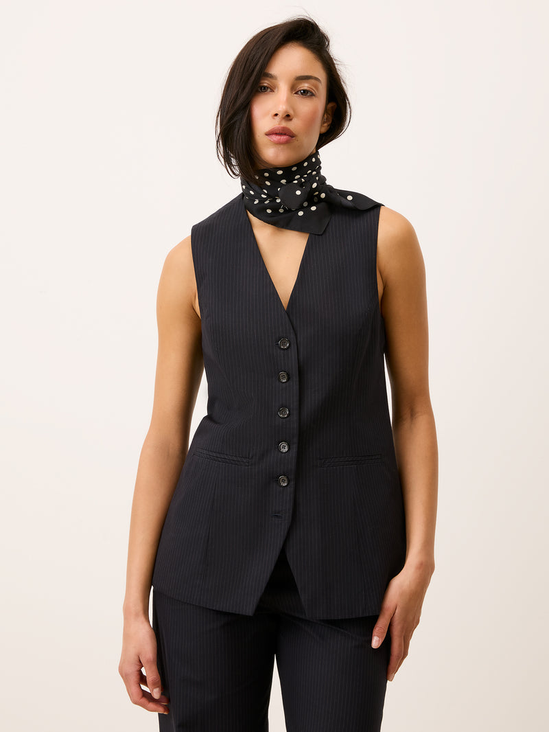 EDDY black polka-dot silk scarf, styled view by Rouje