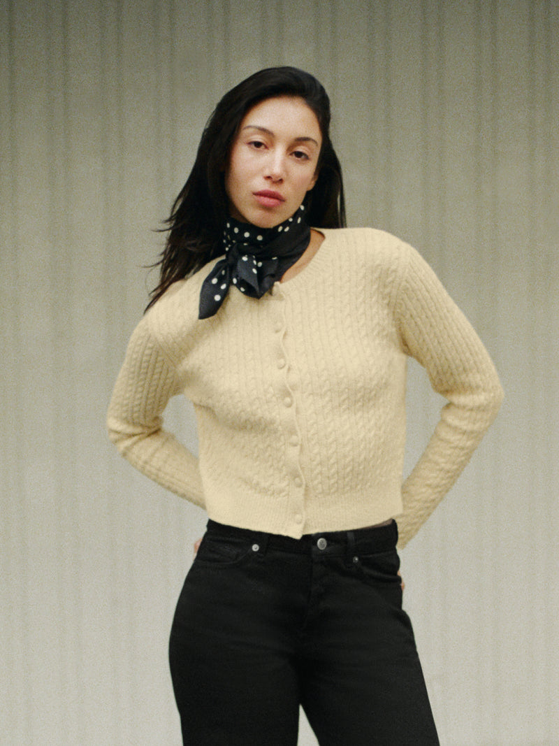 EDDY black Carmen polka-dot silk scarf, flat packshot by Rouje