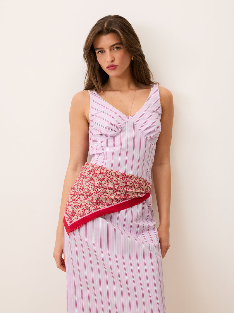 ELIANA pink striped cotton poplin midi dress, 3/4 view by Rouje
