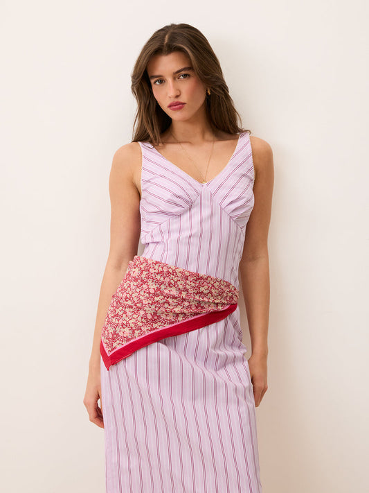 ELIANA pink striped cotton poplin midi dress, 3/4 view by Rouje
