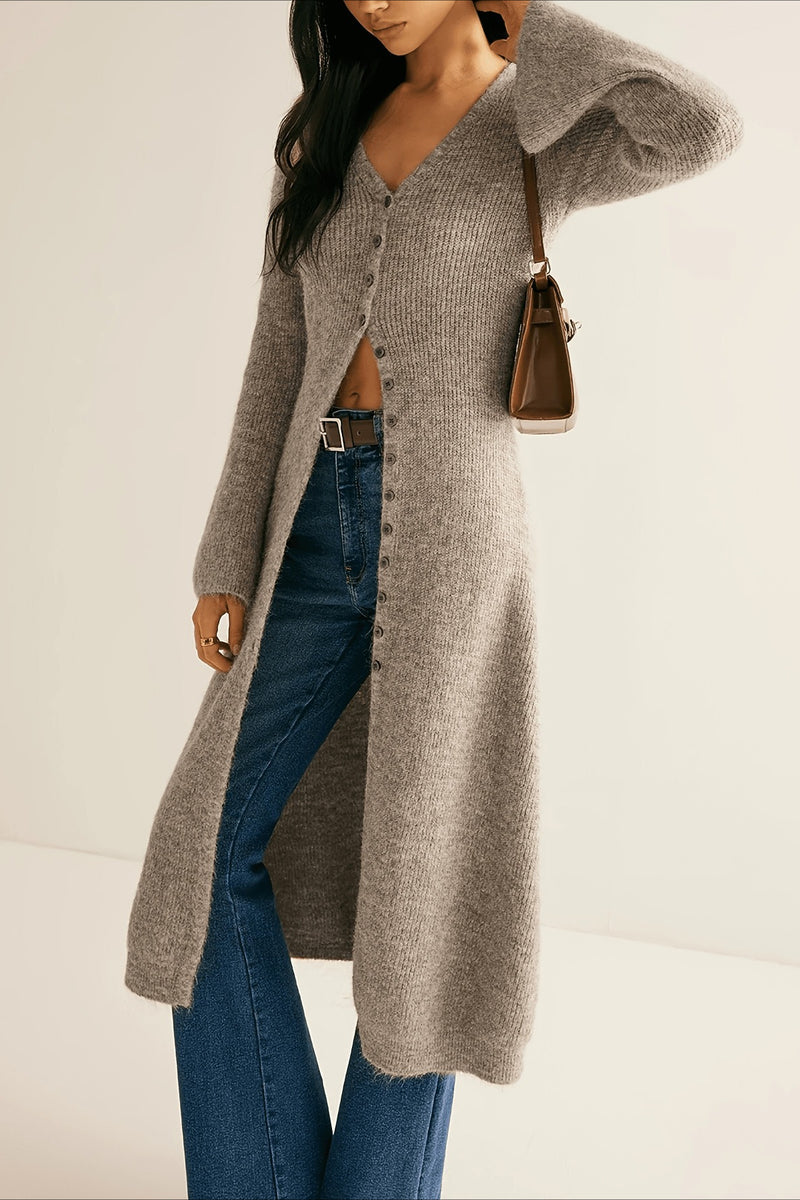 French Retro Elegant Long-Sleeve Mid-Length Knit Cardigan