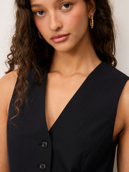FABRICE black pinstripe tailored vest jacket, front view by Rouje