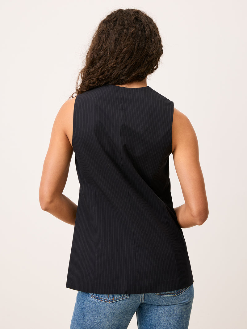 FABRICE black pinstripe tailored vest jacket, side view by Rouje