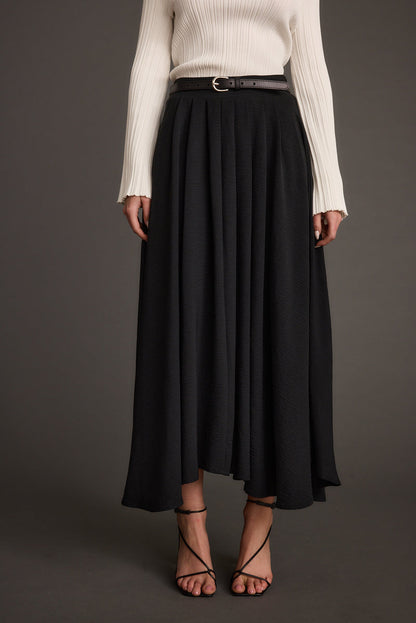 Black midi skirt with elegant accents, a black lace skirt essential.
