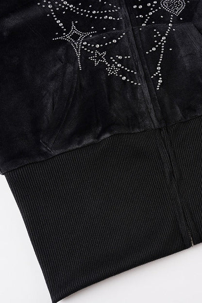 Gothic Rhinestone Fur Paneled Slim Hoodie